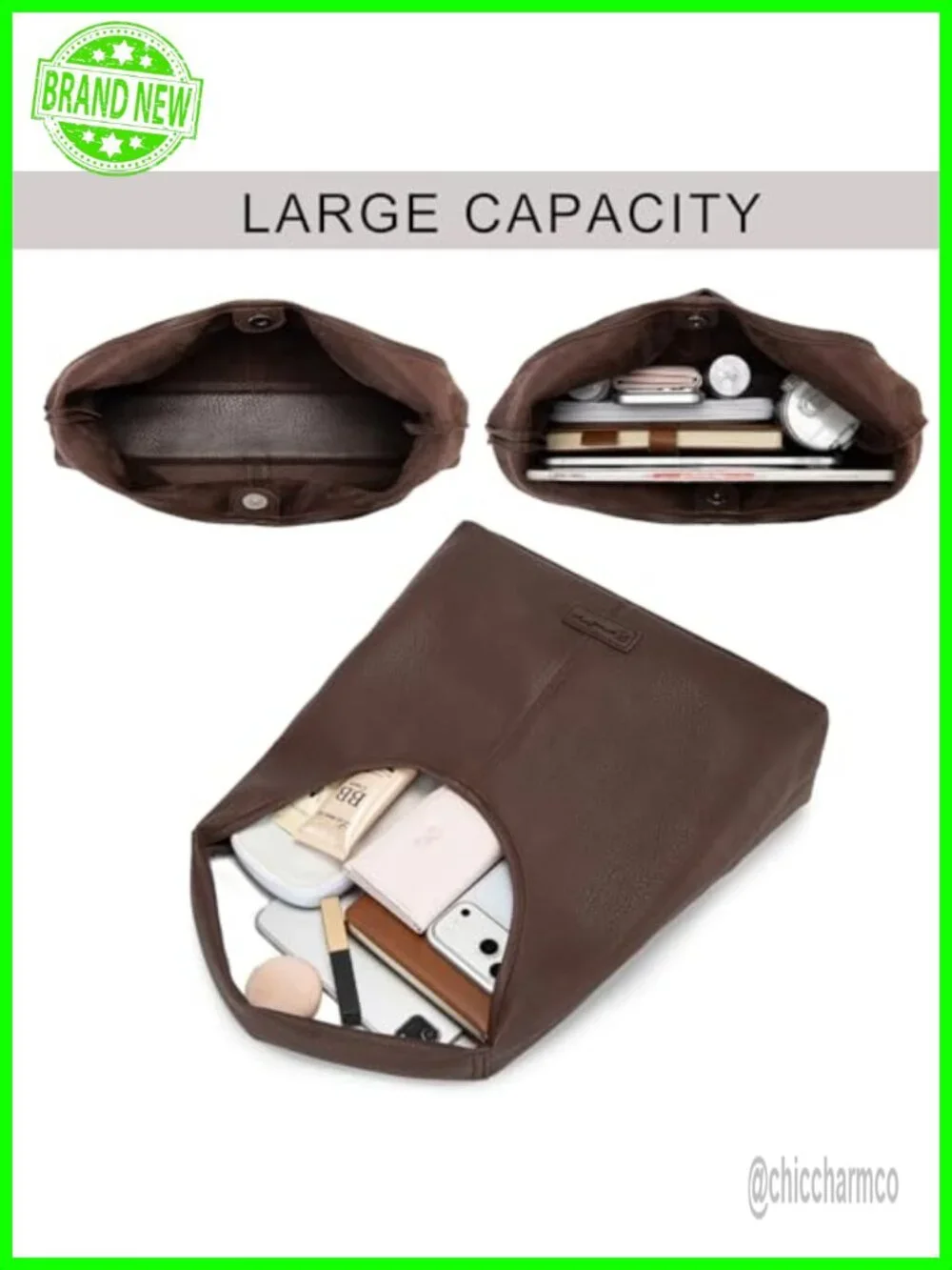 Women's Slouchy Soft PU Leather Hobo Shoulder Bag Handbag Tote with Pouch